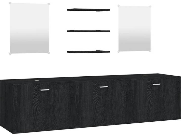vidaXL - 6-delige - Badkamermeubelset - bewerkt - hout - zwart