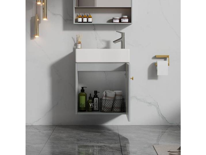 Lavabo avec meuble sous vasque suspendu 46 cm meuble de salle de bains pour petite salle de bains invités