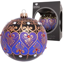 Krebs Glas Lauscha, Christbaumschmuck, Krebs Glas Lausch Christbaumkugel Byzanz Schwarz/Blau mit Verzierungen Ø 10cm