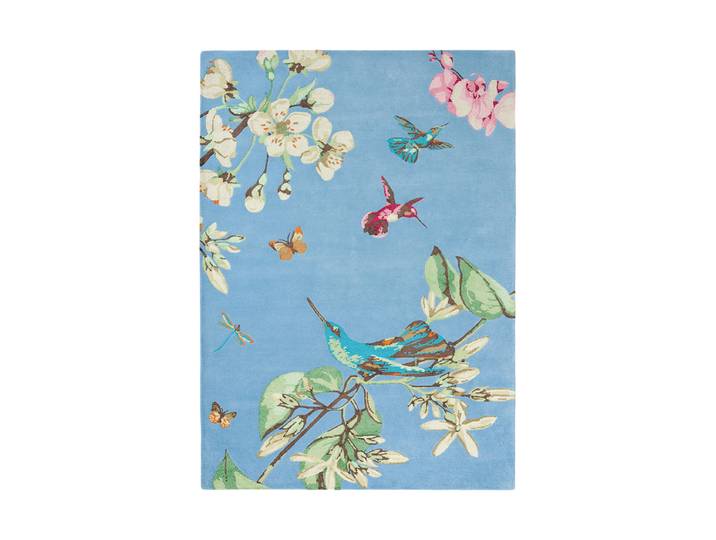 Handgetufteter Designer Wollteppich „Hummingbird“, verschiedene Grössen Blau WEDGWOOD