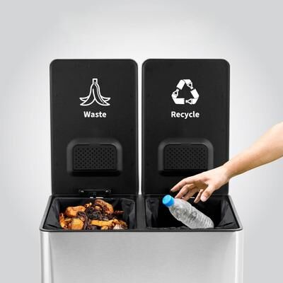 Garvee Dual Compartment Step Trash Can, 2 x 30L Stainless Steel Recycle Bin with Independent Lids