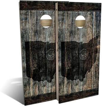 Skip's Garage Ohio Flag Black Outdoor Cornhole Board Set