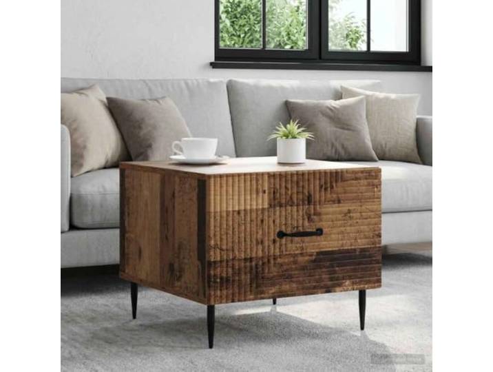 TEKGHUT Couchtisch mit Schubladen Altholz 49x50x40 cm Holzwerkstoff Rechteckig, schwarze Beine, Stangengriffe, viel Stauraum, pflegeleicht