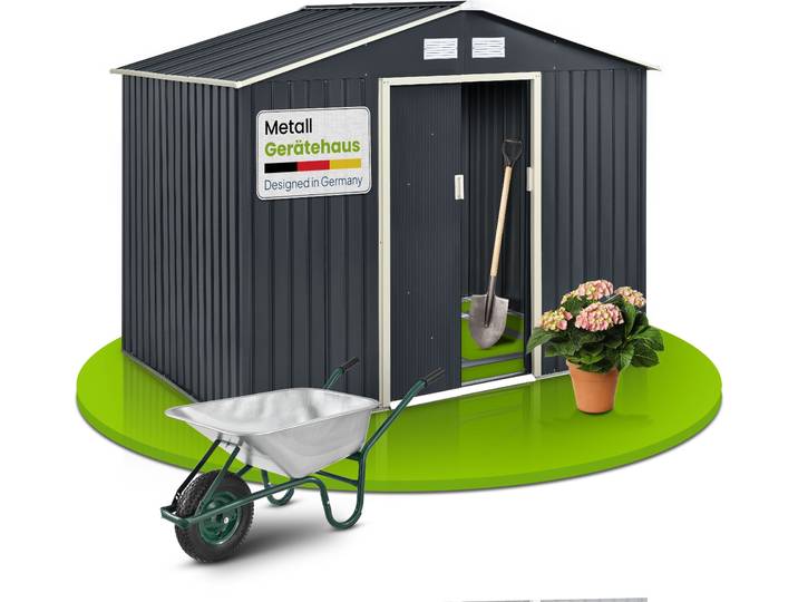 Juskys Metall Gerätehaus XL mit Satteldach, Tür & Fundament - 9m³ groß - Anthrazit