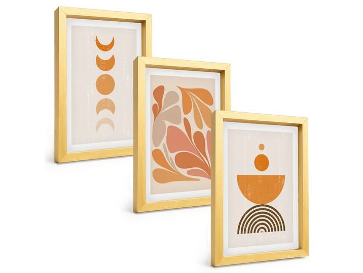 BILDER SET 3er Set - 20x30 cm Goldrahmen - Abstrakte orange Formen