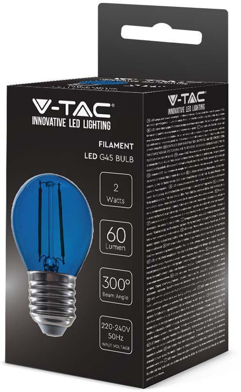 V-Tac Vt-2132-N Lampadina Led Colore Blu 2w E27 G45 A Filamento - 217412