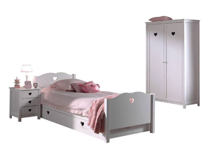 58 aufm Kessel Jugendzimmer-Set Kinderzimmer Kamila 2 Kinderzimmer Möbel Set Mädchen MDF Weiß, (inkl. Versand, Lieferung bis Verwendungsstelle), Einzelbett, Bettschublade, Nachtkonsole und Kleiderschrank