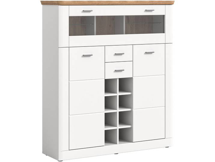 Xonox Barschrank Aarhus weiß Nox Oak Nachbildung, Weiß, 124x140x37 cm, Esszimmer, Barmöbel, Barschränke & Theken