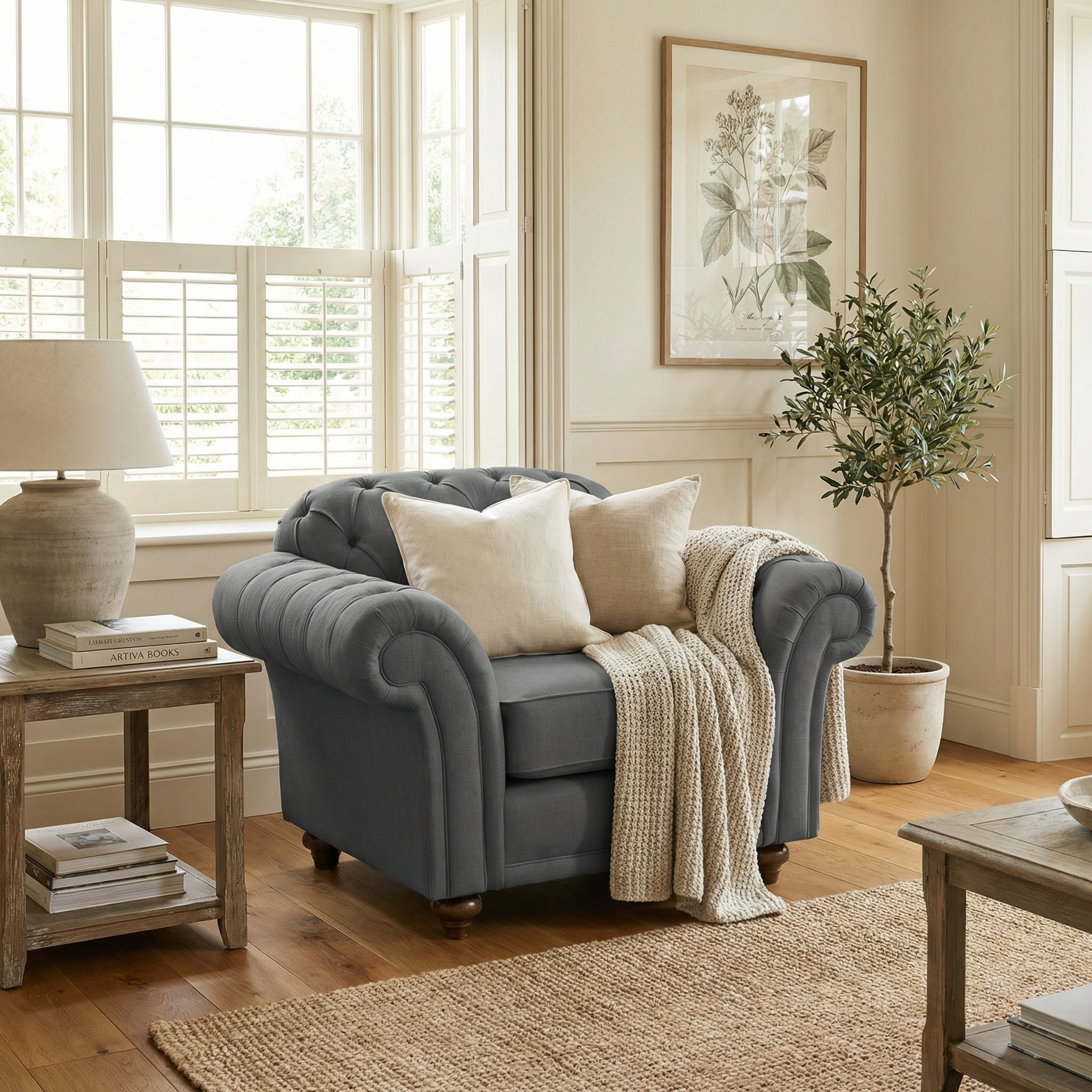 Sofa Style Chesterfield Armchair in Smoke Grey