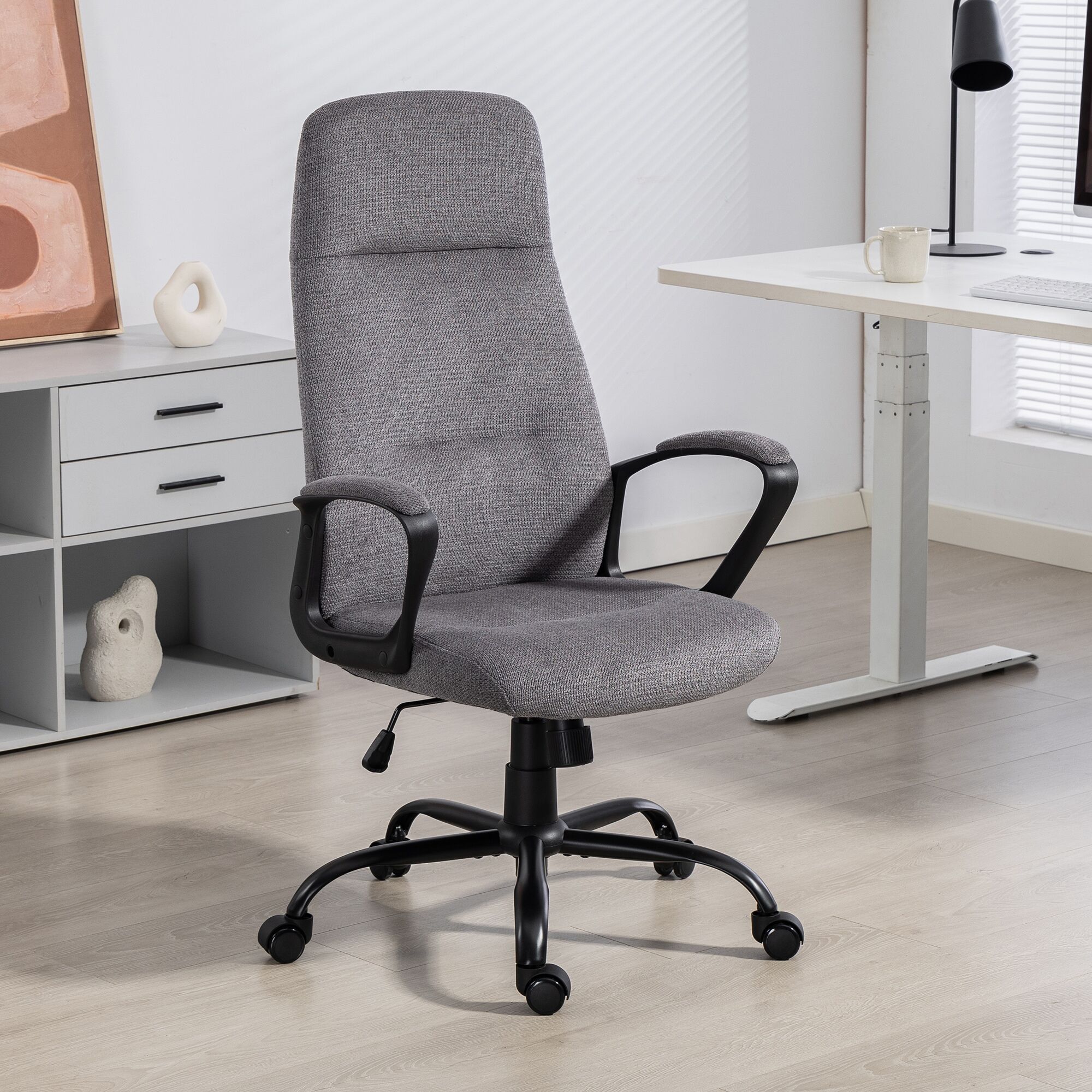 Chefsessel DUO COLLECTION "Merlin", grau (kieselgrau, schwarz, kieselgrau), B:64cm H:121cm T:62cm, Stühle, Chefsessel, Schreibtischstuhl, mit gepolsterten Armlehnen kieselgrau, schwarz, kieselgrau B/H/T: 64cm x 121cm x 62cm, Webstoff