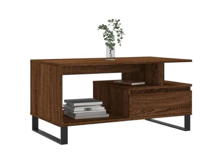 KTHLBRH Couchtisch Eiche braun 90 x 49 x 45 cm Holz mehrschichtig Mit Schublade, Metallbeinen, robuste Tischplatte, leicht zu reinigen, moderner Stil