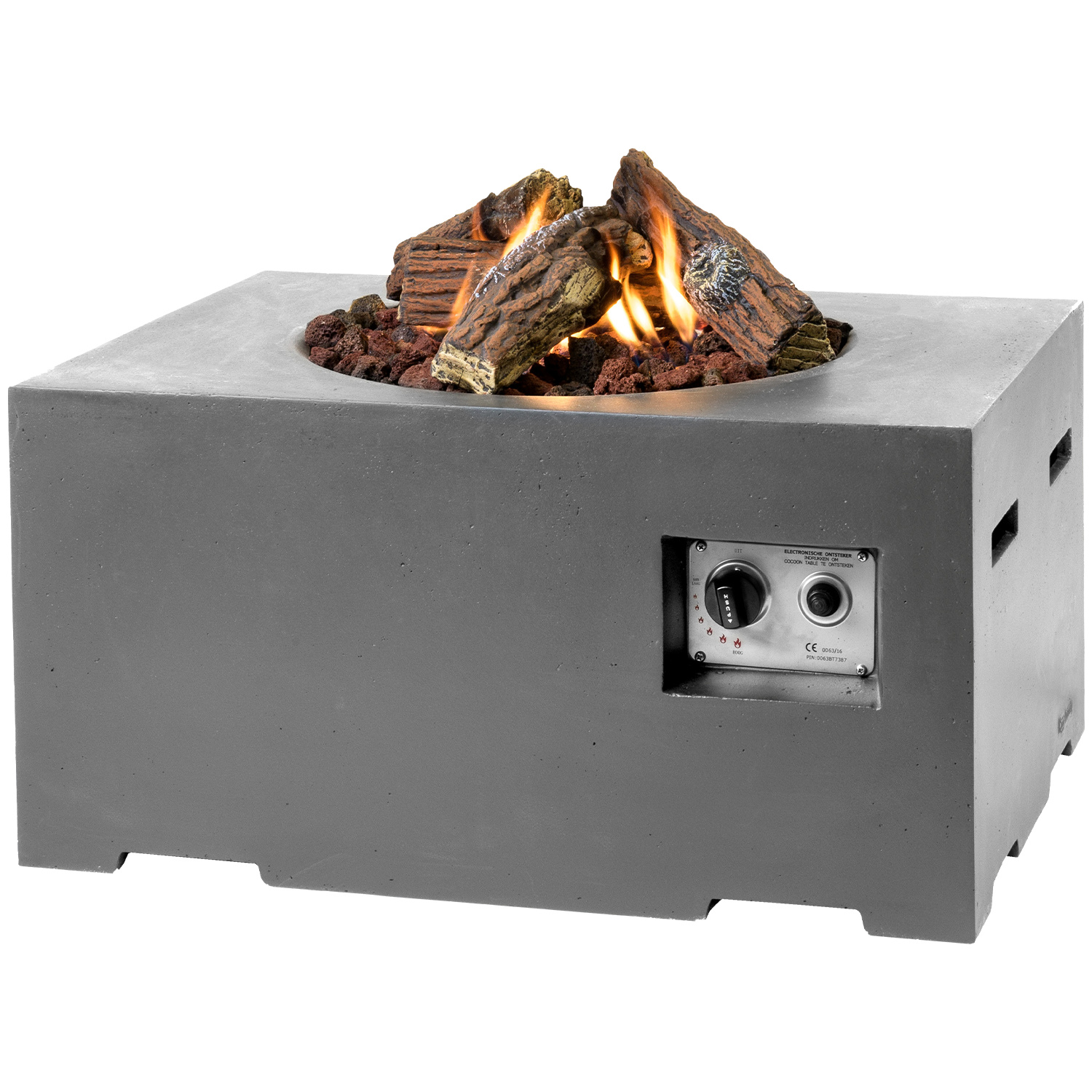 Happy Cocooning Mania Feuertisch klein grau 12kW rechteckig inkl. 5kg Lavasteine