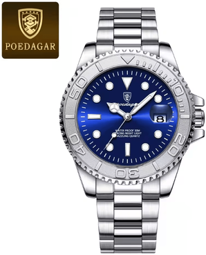 Inspire Essentials POEDAGAR Luxury Mens Quartz Watch With Stainless Steel Band And Waterproof Design silver Blue