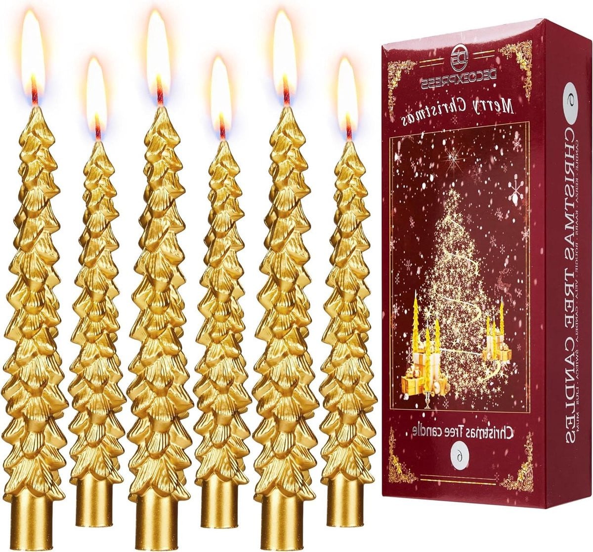 Set van 6 gouden decoratieve kerstkaarsen met lange brandduur