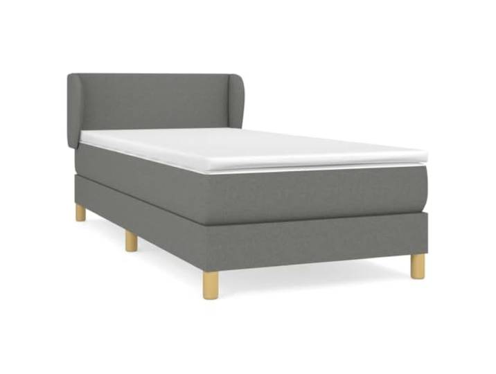 PUGYNBK Boxspringbett, 90 x 190 cm, Dunkelgrau Verstellbares Kopfteil, Taschenfederkernmatratze, mittlere Festigkeit, atmungsaktive Polsterung