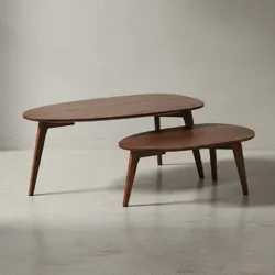 KADIMA DESIGN Retro-Couchtische, Sheesham Massivholz, 2er Set, Nierenform, Handgefertigt