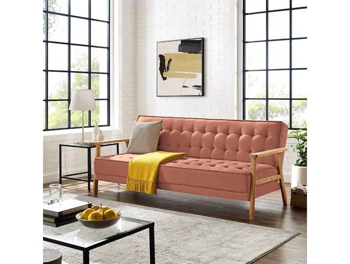 Schlafsofa MID CENTURY Orange/Koralle Flachgewebe Sura 204 x 85 x 86cm mit Schlaffunktion Skandi