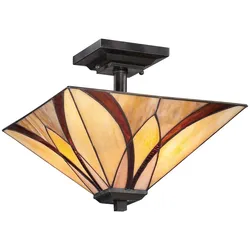 Elstead Lighting Asheville Semi-Flush Deckenleuchte Valiant Bronze Tiffany Glas