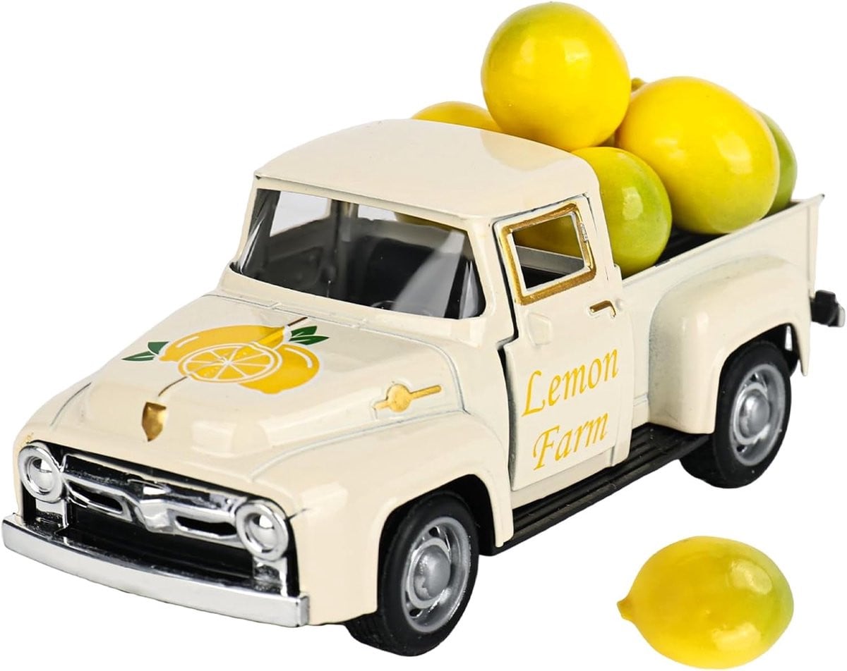 Decoratieve Citroen Truck met 6 Mini Citroenen - Geel - 12,7 cm