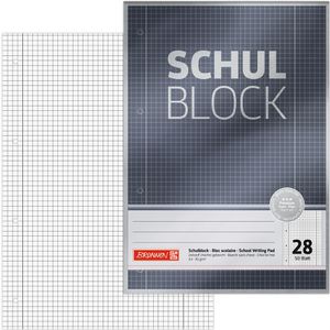 Brunnen Briefblock 1052628 Schulblock Premium, A4, 90g/qm, 4-fach gelocht, 50 Blatt, kariert