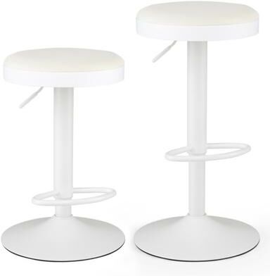 Costway Set of 2 Kitchen Bar Stools with Height Adjustment Padded Seat and D-Shaped Footrest-White