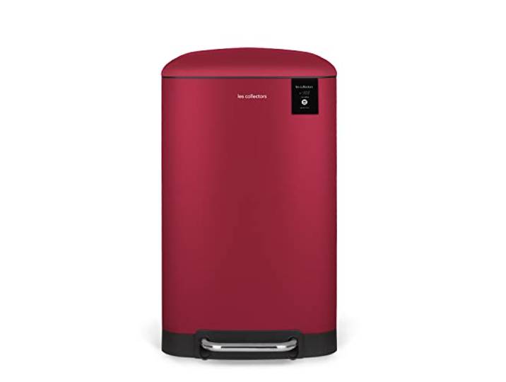 Les Collectors Mülleimer N°722, 30 L, passend für 30–50-Liter-Säcke, Küchen-Tretabfalleimer Edelstahl, Fassungsvermögen, herausnehmbarer Inneneimer, elegantes Design, mattes Finish, Rot