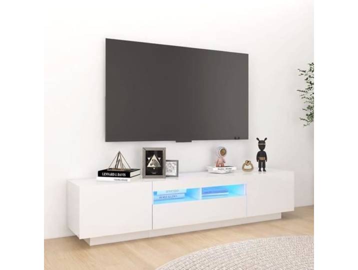 Meuble TV LED Style Moderne 180x35x40 cm Blanc