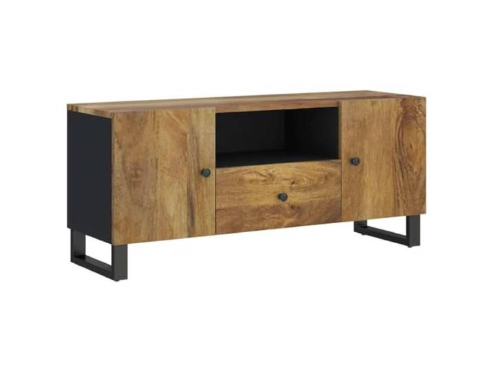 GHVBNMF TV-Schrank 105x33,5x46 cm Lowboard Massivholz Mango Vielseitiger Medienschrank fürs Wohnzimmer mit Schublade, Fächern und stabilen Eisenbeinen für Fernseher und Deko.