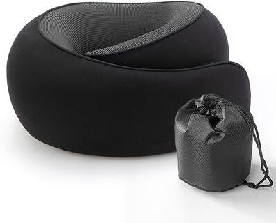 Uplifted Trends Snail Style U Shaped Memory Foam Travel Neck Pillow Adjustable Support For Travel And Nap Time black