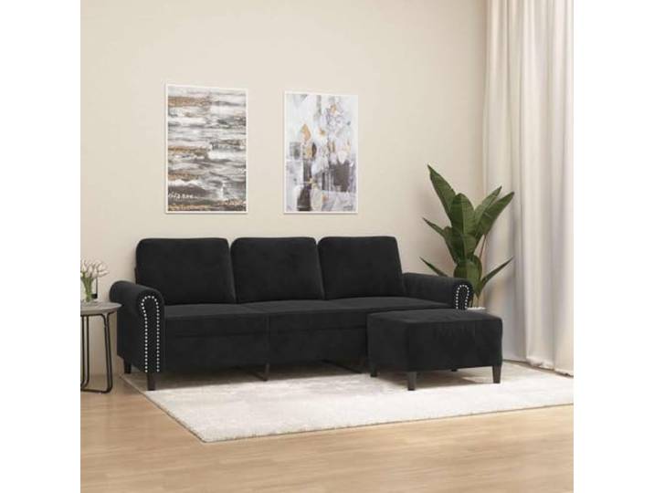 HEFZGDB 3-Sitzer-Sofa mit Hocker 180 cm Samt Schwarz strapazierfähig bequem Sitzgruppe Wohnzimmer Polstermöbel modernes Design Robustes Gestell vielseitiger Fußhocker