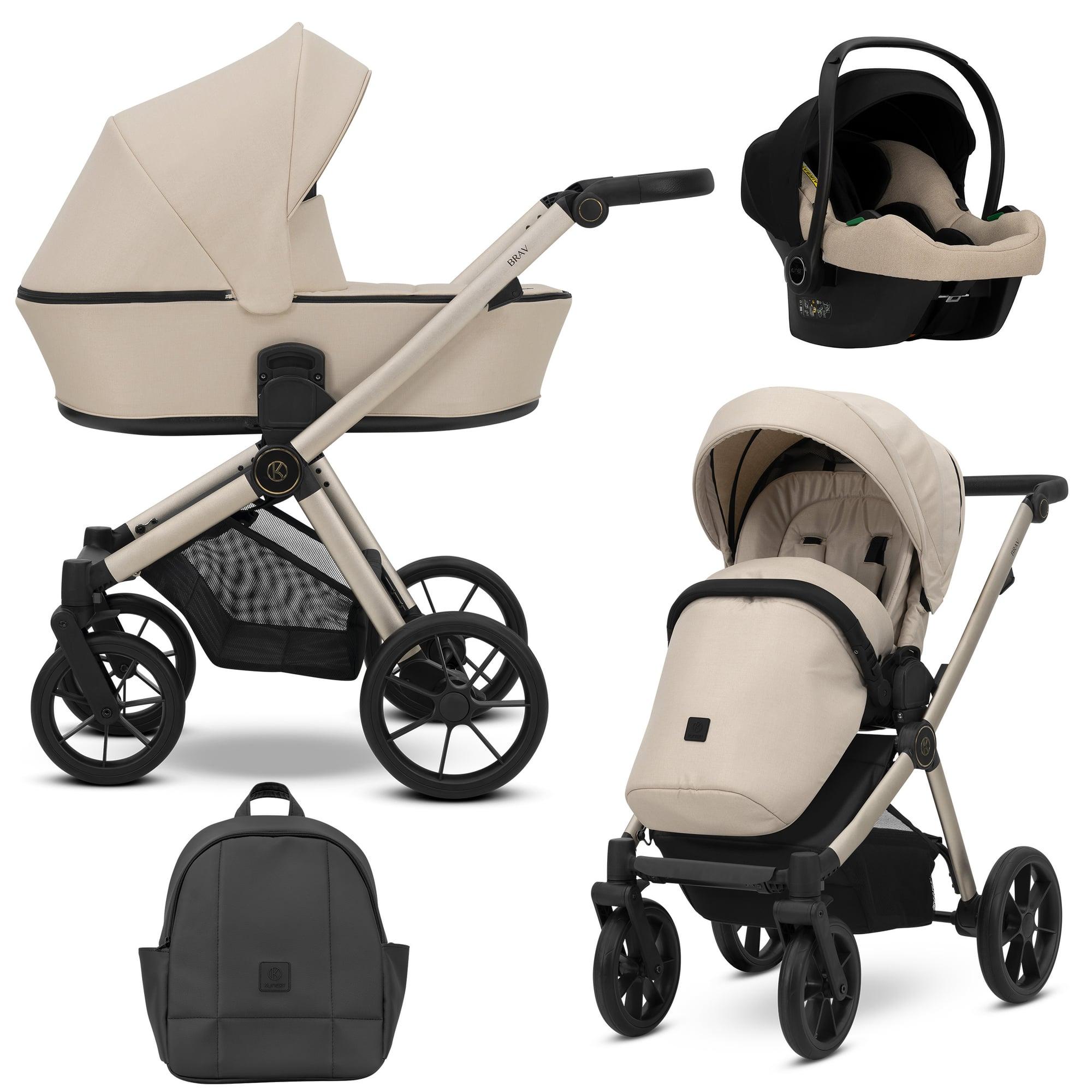 Kunert Brav 3-in-1 Kombikinderwagen Cream mit Babyschale, Champagner-Rahmen