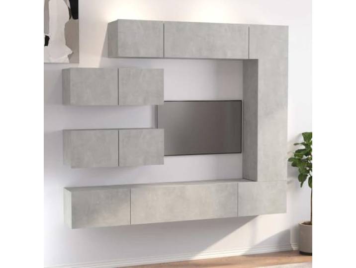 GKMBCVDFR 7-TLG. TV-Schrank-Set Betongrau Holzwerkstoff Wandmontage Stabil, feuchtigkeitsbestaendig, reichlich Stauraum, wandmontierbar, Montageanleitung inklusive
