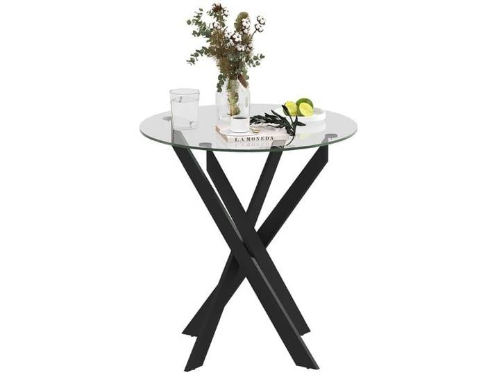 YWJ Table Manger Verre Trempé Ø70cm Métal Moderne Cuisine 4 Personnes Pieds Design