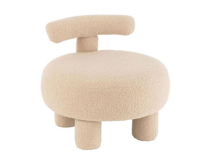 Pouf Bouclette Avec Dossier  Teddy  52cm Beige