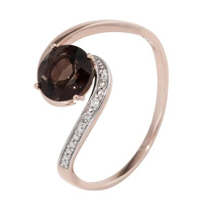 Fingerring JOBO "Ring Roségoldring" Gr. 50, braun (roségold 585), Fingerringe, Damen, 50, P2 = erkennbare Einschlüsse, Diamanten Roségold 585, Diamanten, Roségold 585, Fingerring, 585 Roségold mit Rauchquarz und 3 Diamanten
