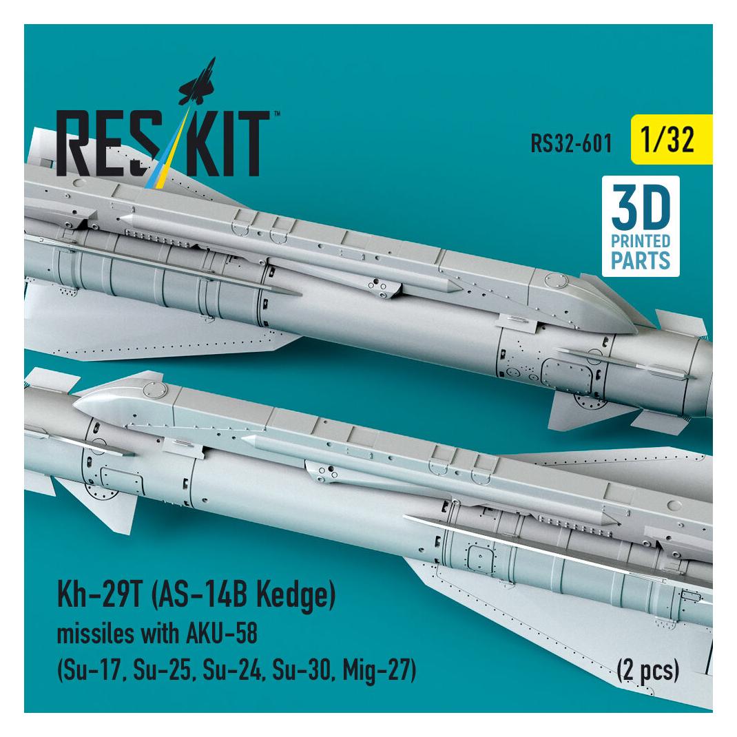 ResKit Kh-29T (AS-14B Kedge) missiles with AKU-58 (2 pcs) (Su-17, Su-25, Su-24, Su-30, Mig-27) (3D Printed) (RS32-0601)