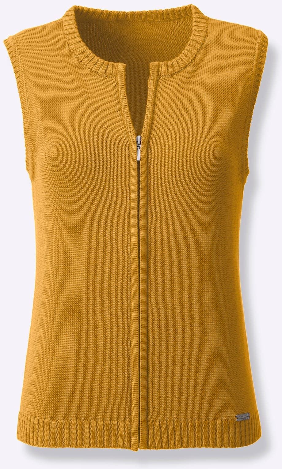 Strickweste CASUAL LOOKS, Damen, Gr. 40, gelb (maisgelb), 50% Baumwolle, 50% Polyacryl, unifarben, Westen Strickweste maisgelb 40