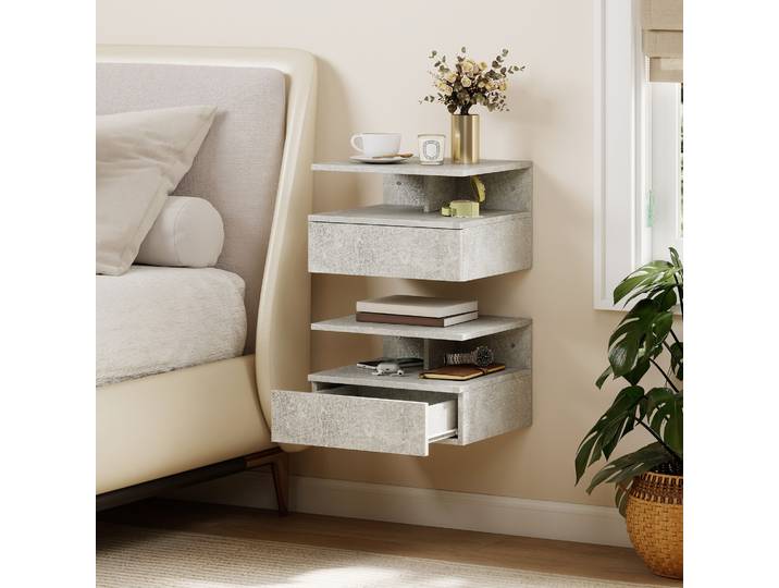 HOMCOM Tables de Chevet Murales Gris avec Tiroir 35x32x22,5cm