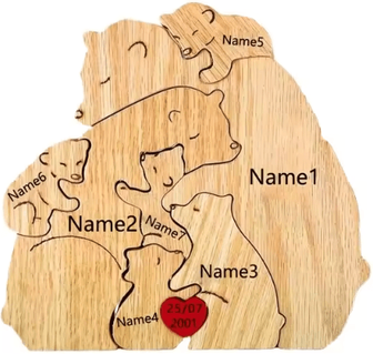Inspire Picks Custom Family Bear Puzzle Ornament Personalized Family Name Bear Decor With Engraving 7 Bears customized