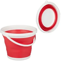 Relaxdays Faltbarer Eimer 10 Liter Weiß,Rot