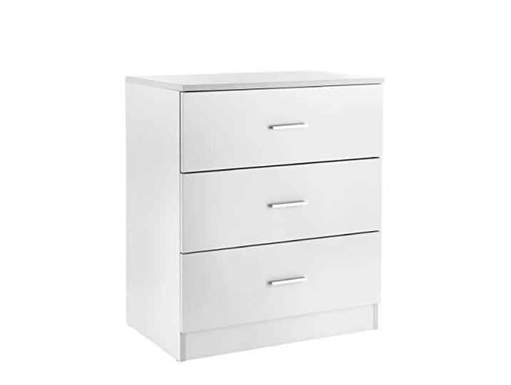 Baroni Home Kommode 3 Schubladen aus Melamin, Schrank für Schlafzimmer oder Wohnzimmer, moderner weißer Schrank 60x40x70 cm