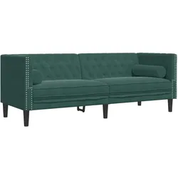vidaXL Chesterfield-Sofa mit Nackenrollen 3-Sitzer Dunkelgrün Samt