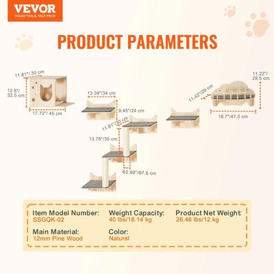 Wall Mounted Cat Climbing Jungle Ecosystem 5pcs Set