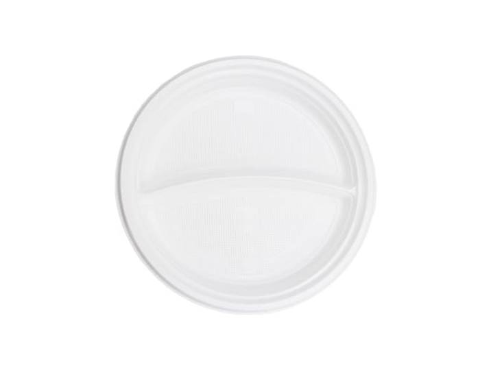 Commerline Plastikteller, 800 Stück 2-geteilt, Rund, Einwegteller 22 cm, Kunststoffteller, Plastik Teller, Einweggeschirr, robust, stabil, weiß, für Party, Camping, Catering, Gastronomie