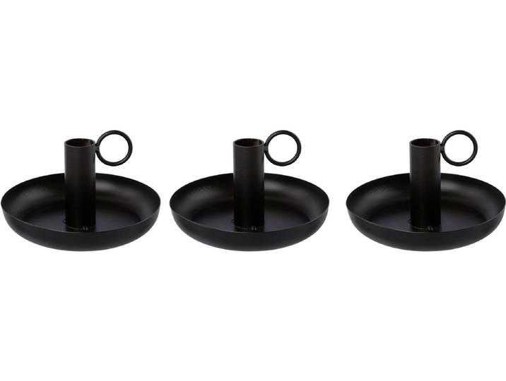 Kerzenhalter GOODPRODUCT Stabkerzenhalter Engla , schwarz, H:6cm Ø:13cm, Metall, Kerzenhalter, Kerzenhalter, aus Metall, mit dekorativem Henkel
