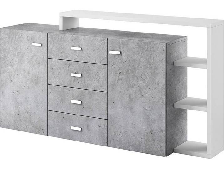 Buffet avec étagère intégrée collection BERGAME 180cm. Coloris Gris et blanc. Style design