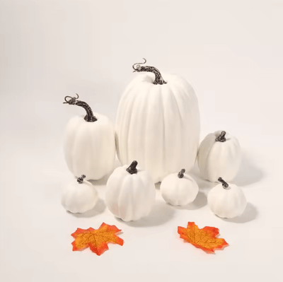 Inspire Picks 7 Piece Artificial Pumpkin Decoration Set Realistic Fall & Halloween Decor white