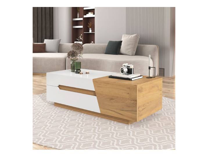 IDEASY Couchtisch Ausziehbarer Couchtisch mit Schubladen & Farbblock