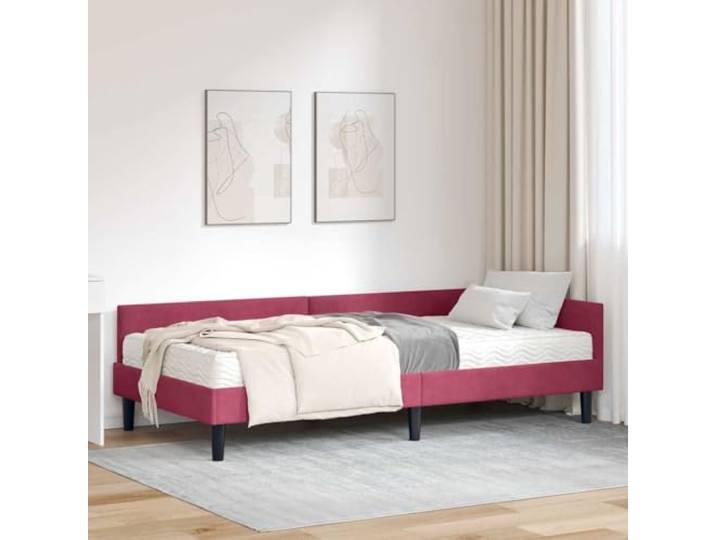 YUOTYRKTEJRSG Samtbezug Eckbett Ecke Luxus Kopfteil Rot 90x190 cm Eckbettgestell mit Matratze 2 tlg Grün Samt Sofabett Gästebett Komfort Lattenrost Kurzes Einzelbett 90x190