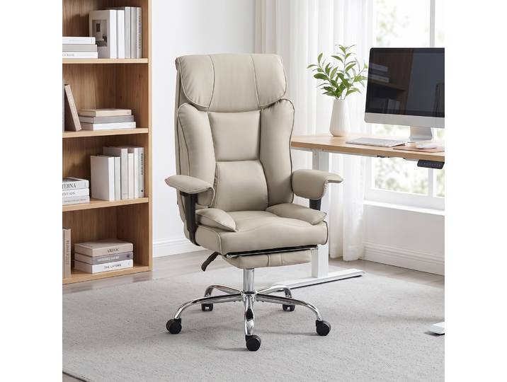 HOMCOM Chaise Pivotante Bureau Similicuir Gris Repose-pieds 135°